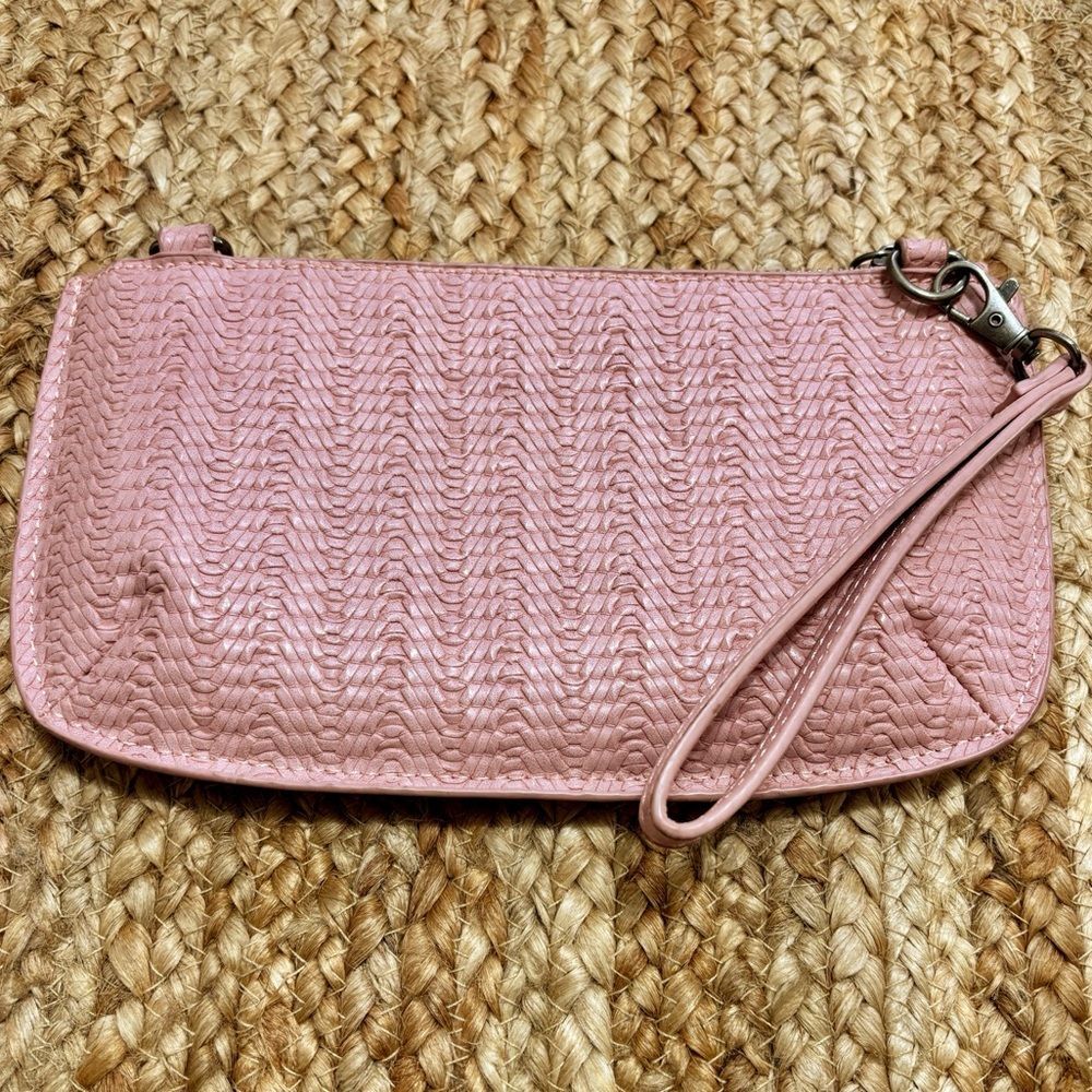 JOY Susan Blush Pink Textured Wristlet Wallet Clutch | Zip Top | Card Slots